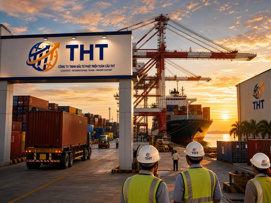Bãi container và cẩu giàn tại cảng – Toàn Cầu THT Logistics